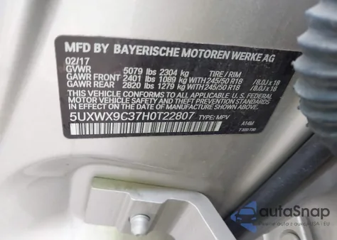 2017 BMW X3 xDrive28I z USA, uszkodzony, nr VIN 5UXWX9C37H0T22807
